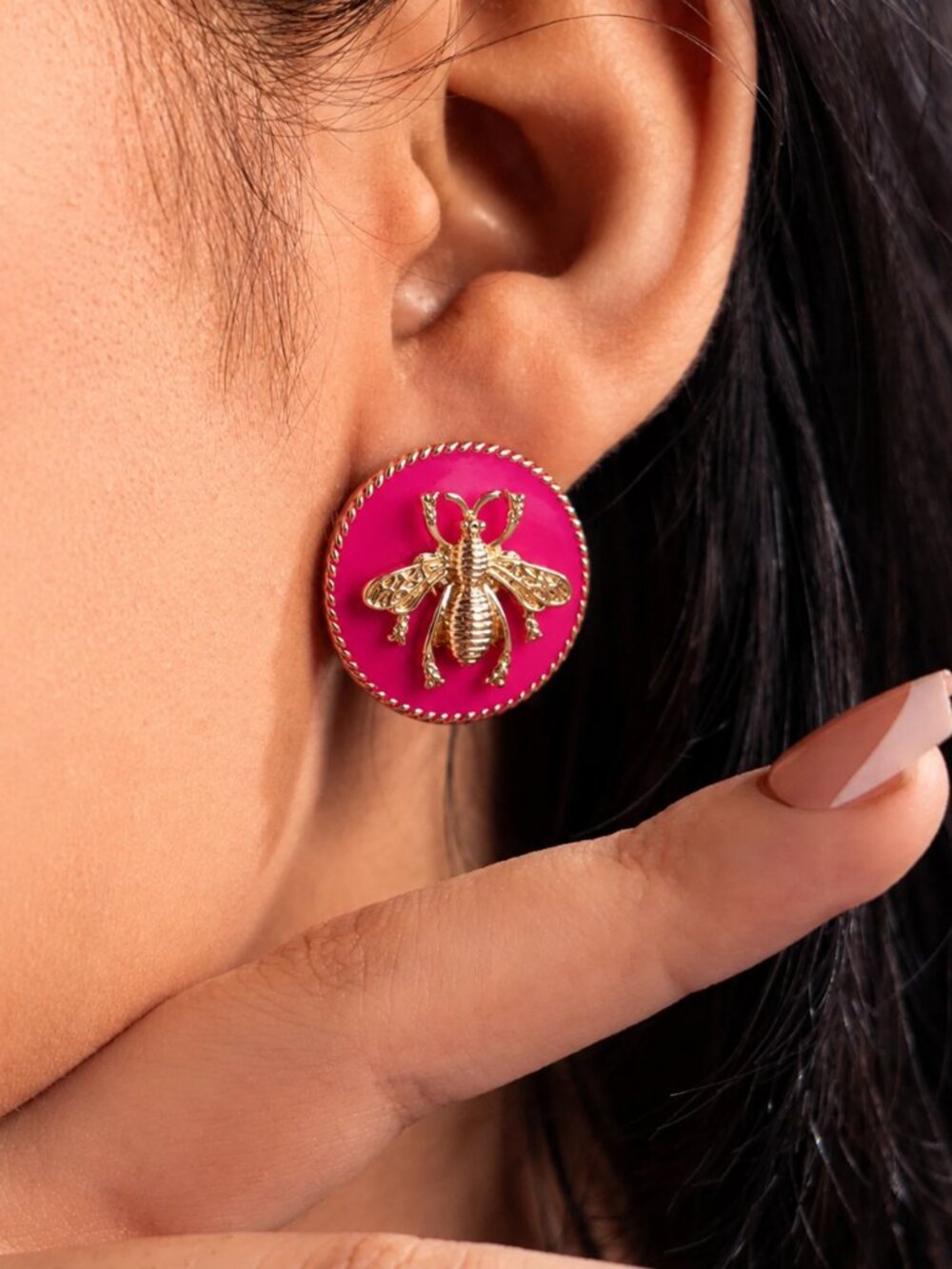 NEW Melissandra Honey Bee Pink and Gold Enamel Disc Stud Earrings
